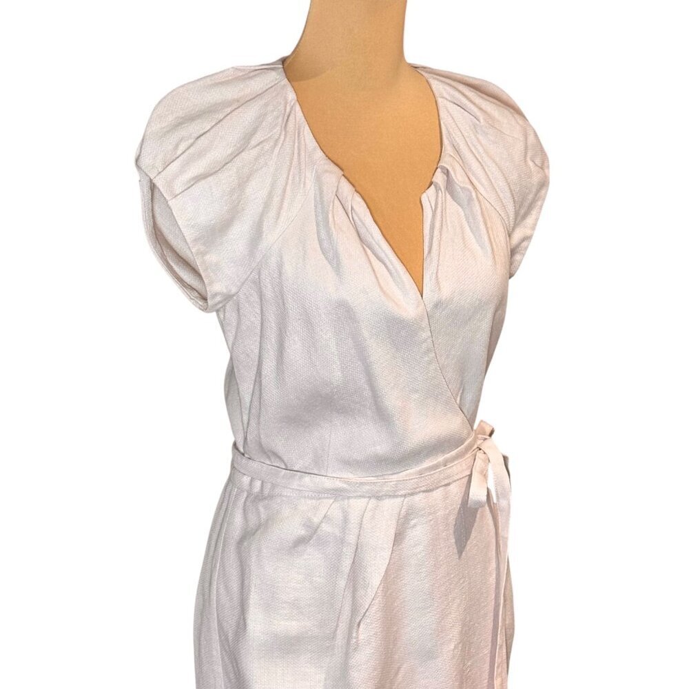 Diane Von Furstenberg Linen Wrap Dress Sz.8 Lilac Short Sleeve Minimalist Preppy - Picture 3 of 13
